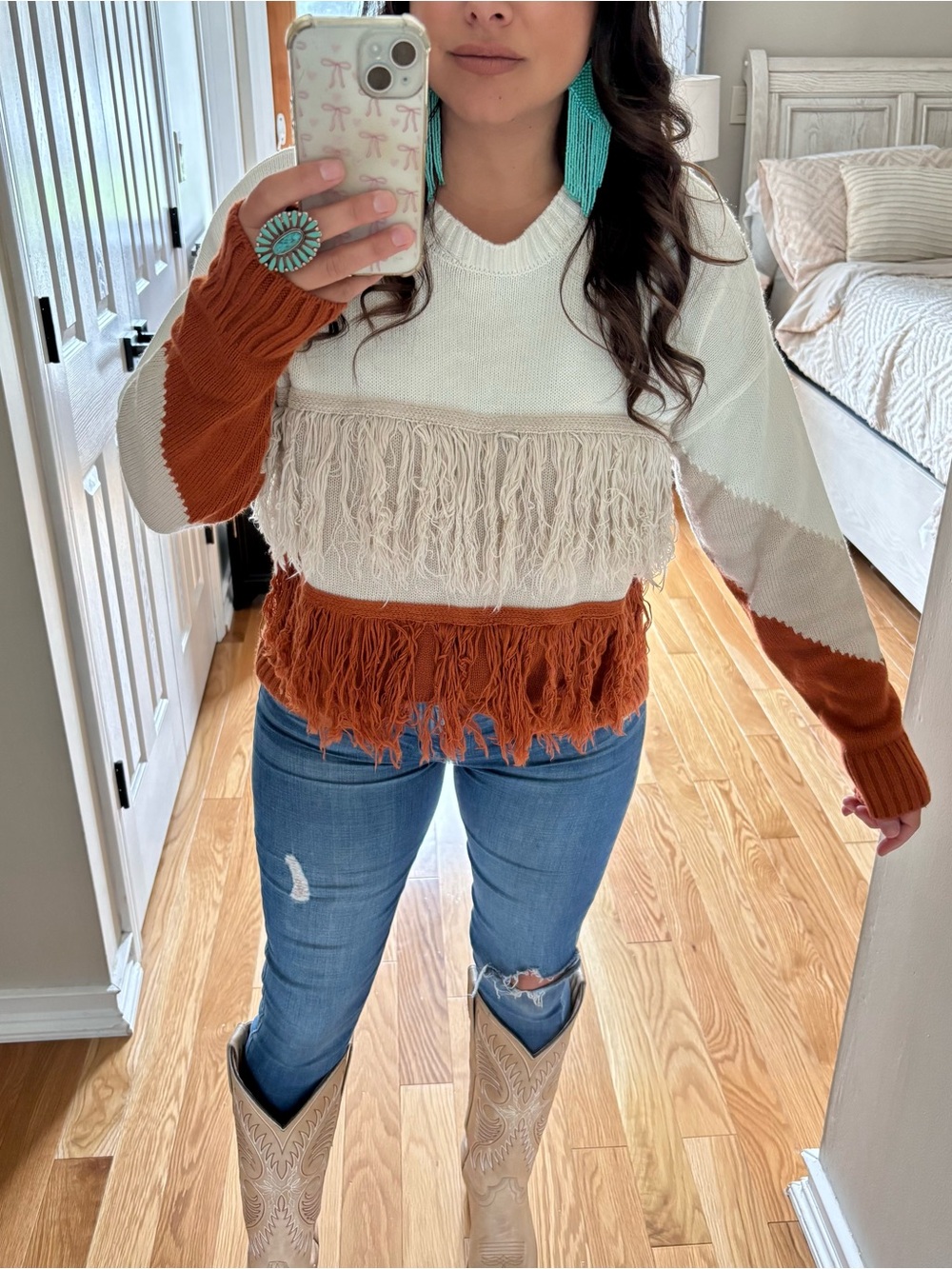 Cato colorblock fringe sweater